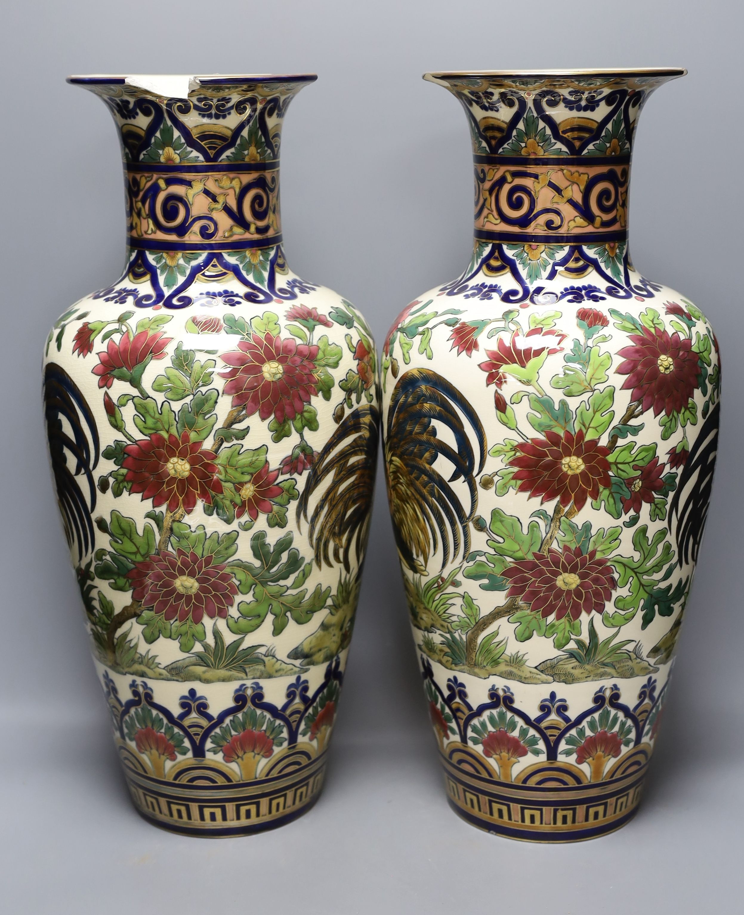 A large pair of Zsolnay Pecs vases - 50.5cm tall